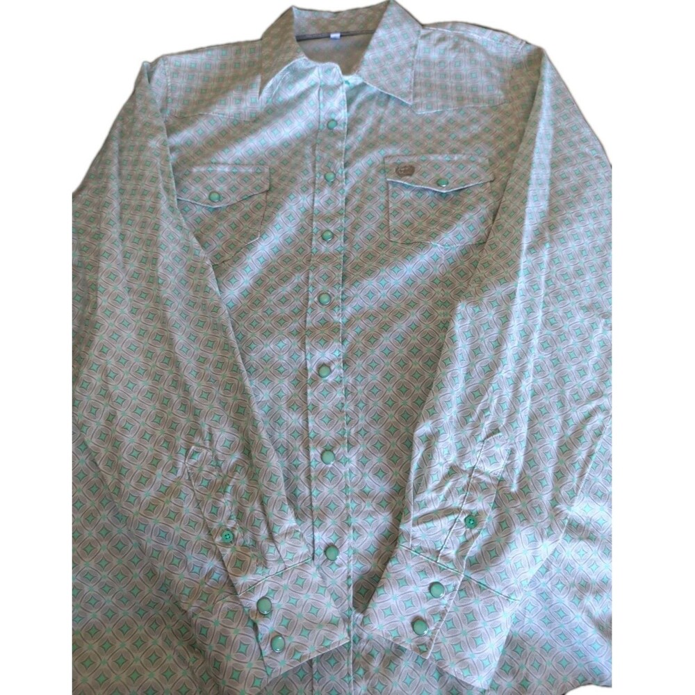 Cinch Women's Green And Gray Western Pearl Snap Button Front Shirt Size XL